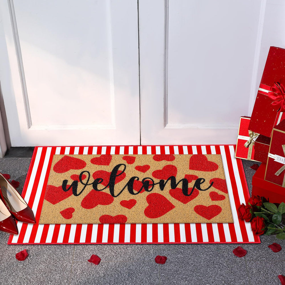 Tinideya layered mats styled on porch creating a welcoming entrance