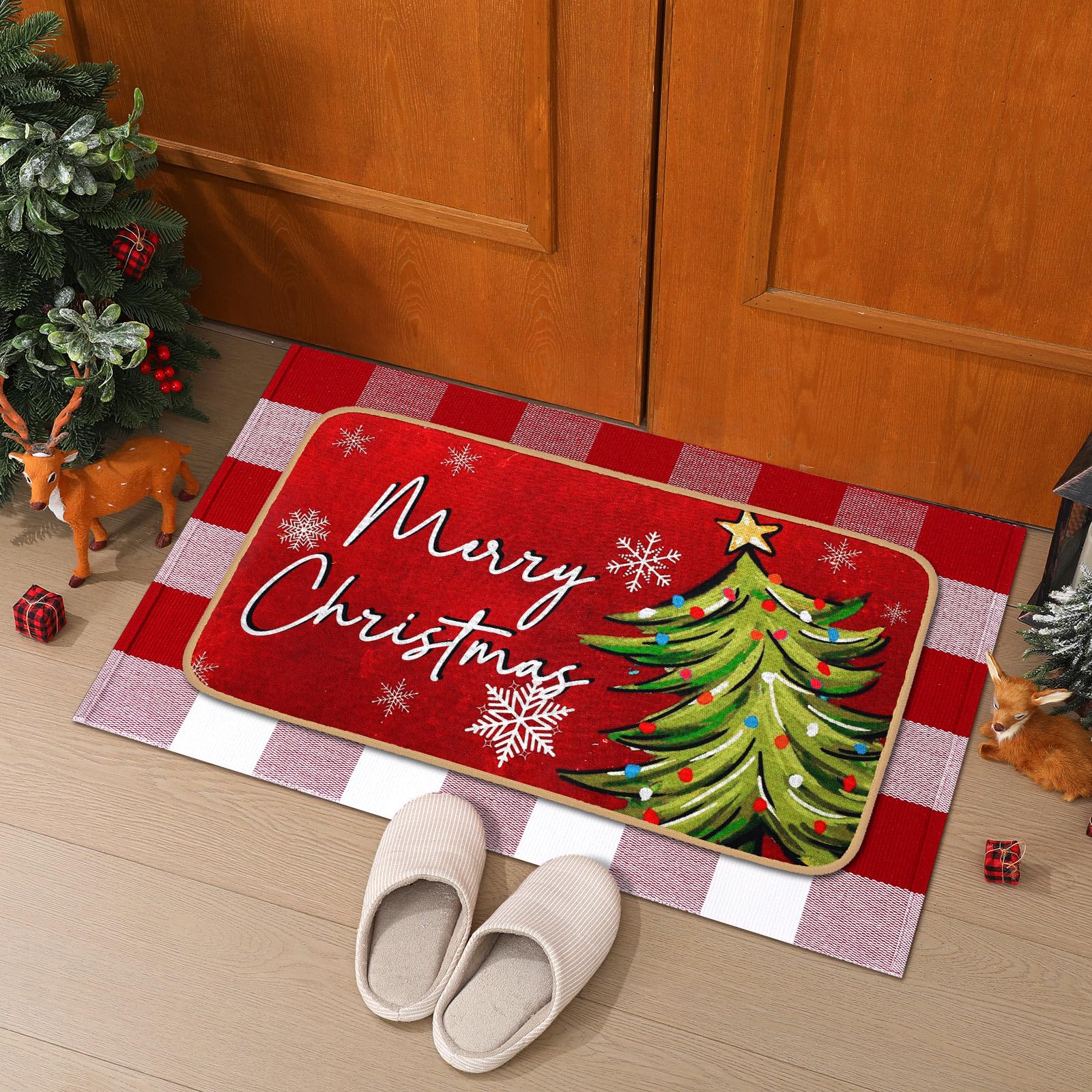 Tinideya layered porch setup with both mats creating a warm inviting entrance