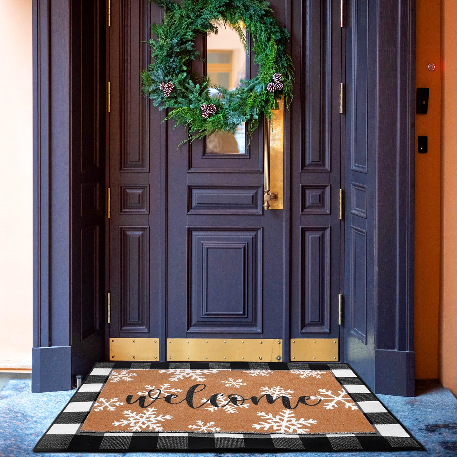 Tinideya mats placed at a porch entrance creating a cozy, inviting look