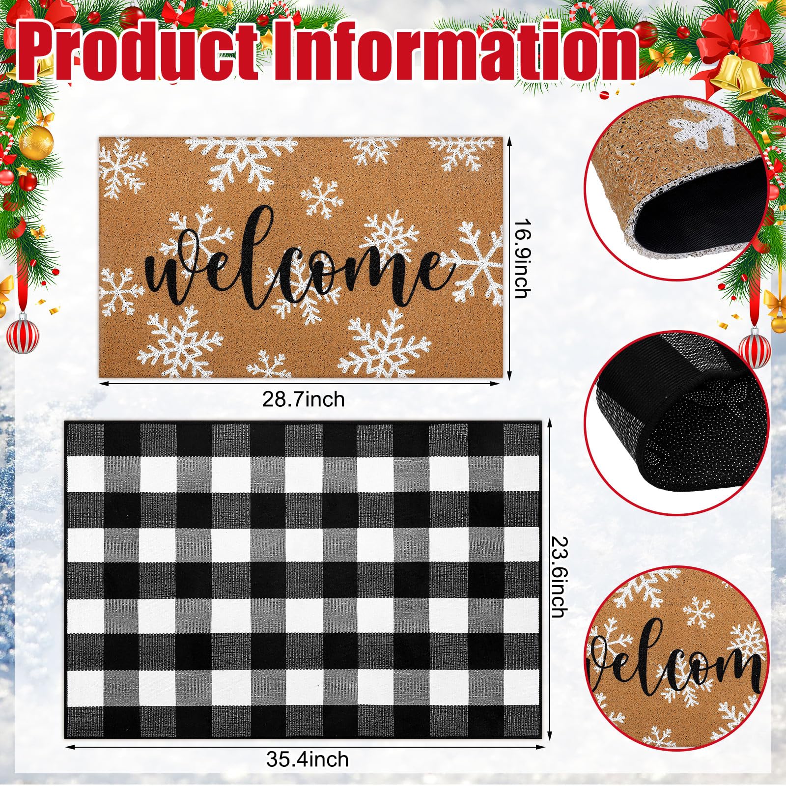 Tinideya close-up of printed snowflake and checkered welcome message for seasonal charm