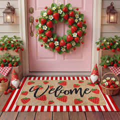 Tinideya front view of the layered strawberry welcome mats showing curb appeal