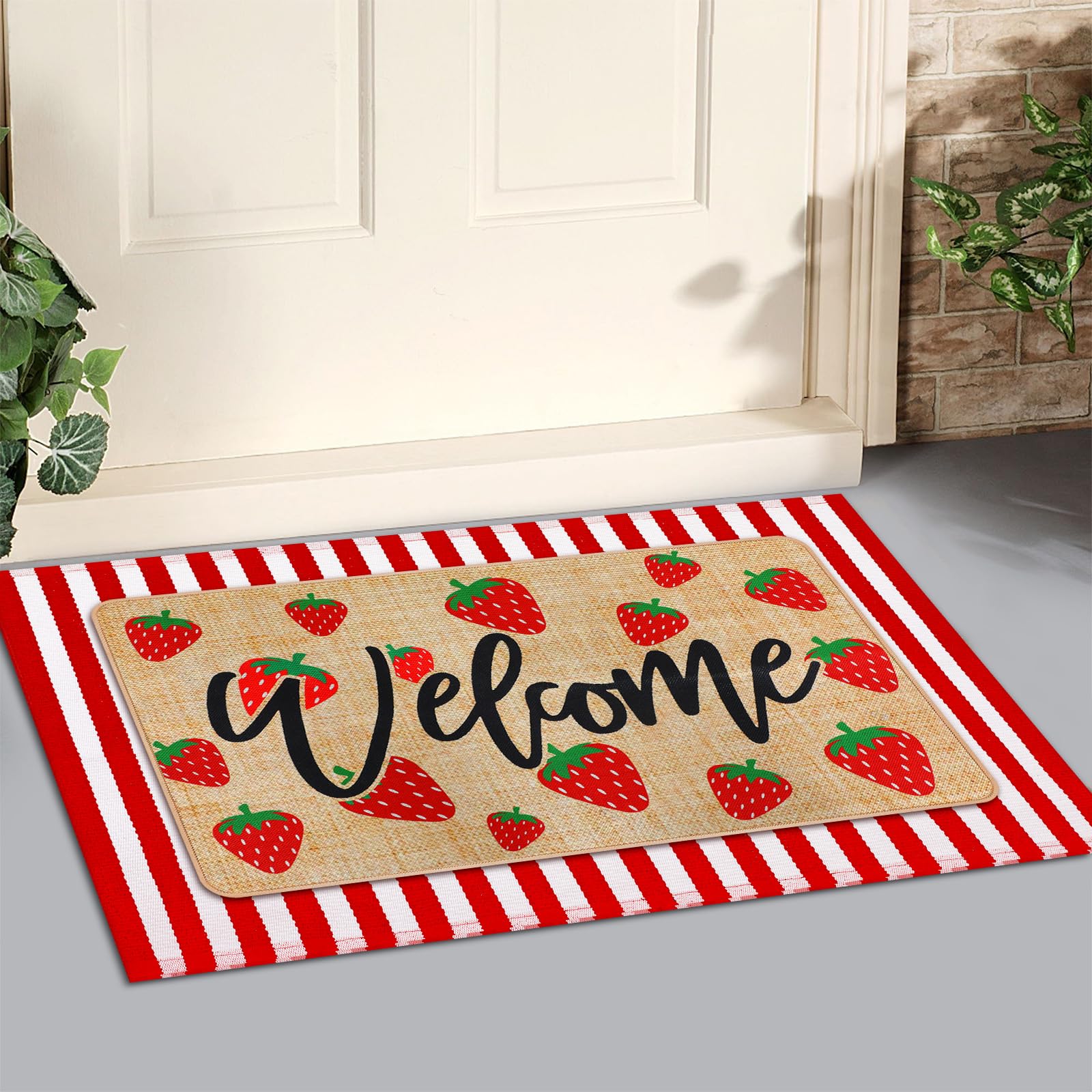 Tinideya layered mats placed on a porch creating a warm welcome