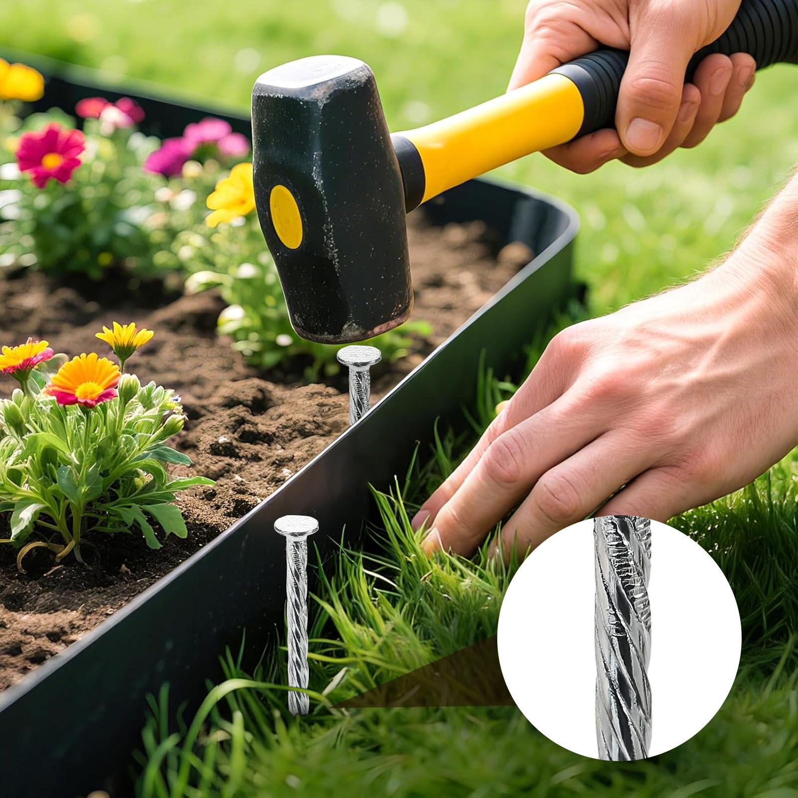 TINSKY spiral shaft close-up showing thread grip for improved soil hold