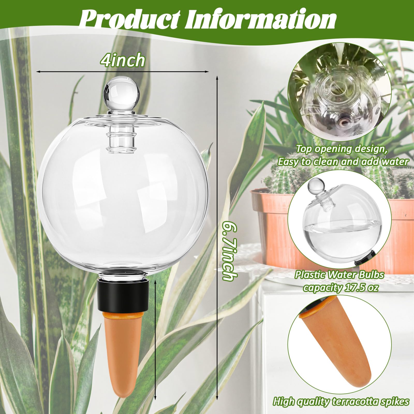 TINSKY globe inserted into a potted plant supplying steady moisture to soil and roots