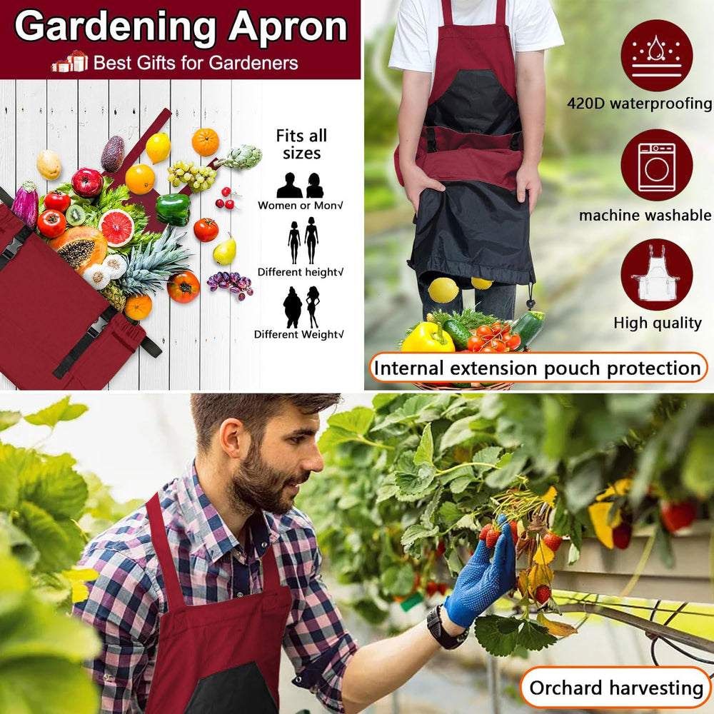Tintsabo apron worn in garden showing hands-free harvesting benefit