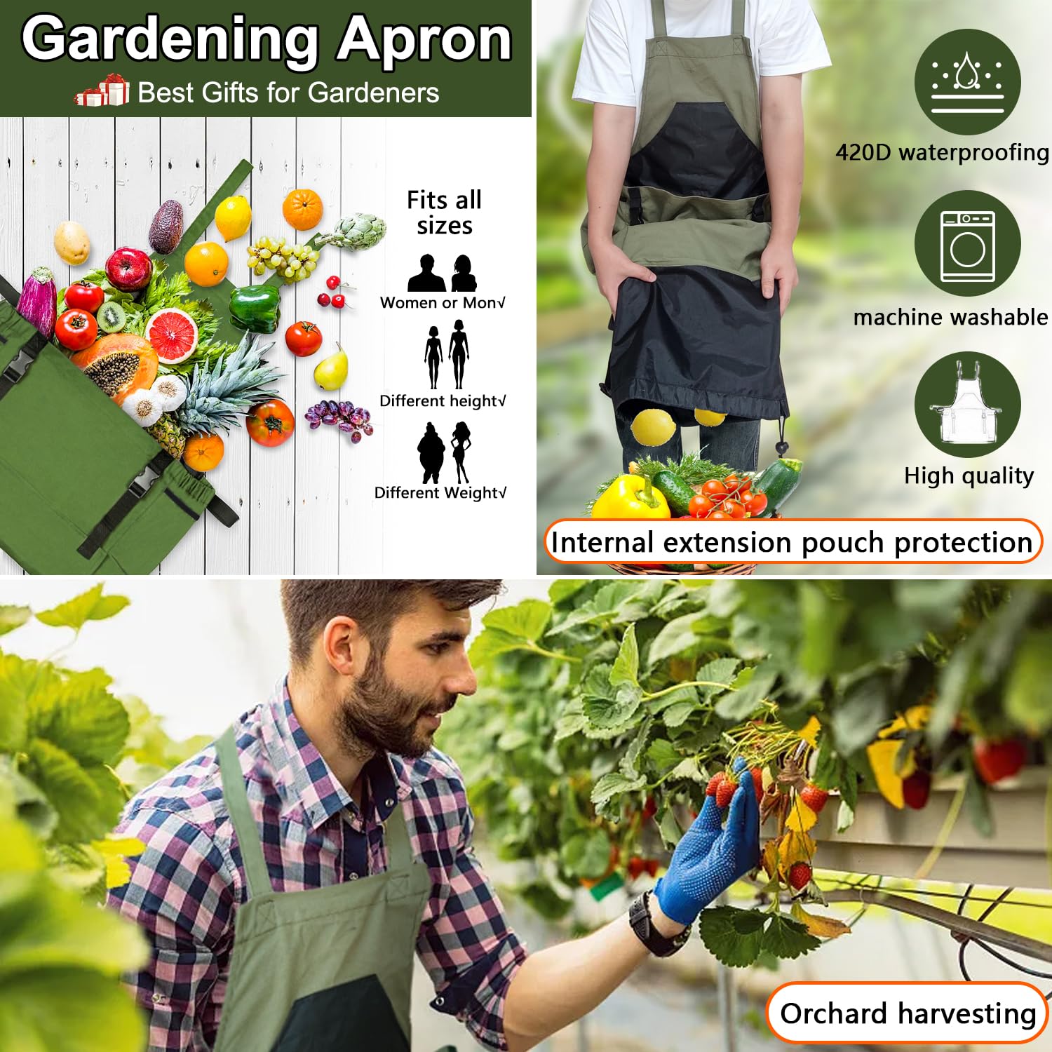 Tintsabo apron worn in garden demonstrating comfortable ergonomic straps