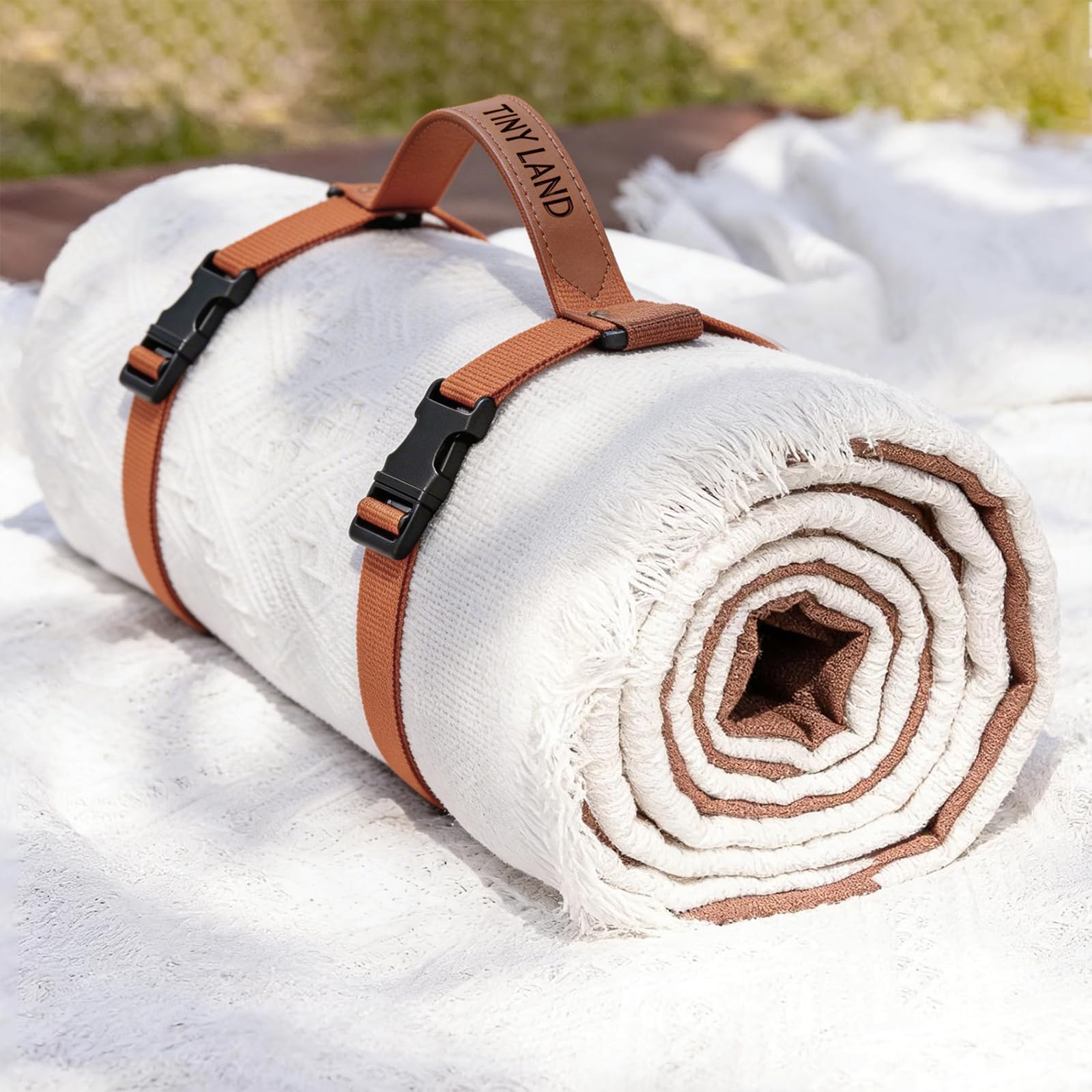Tiny Land front view showing full open blanket and modern design benefit