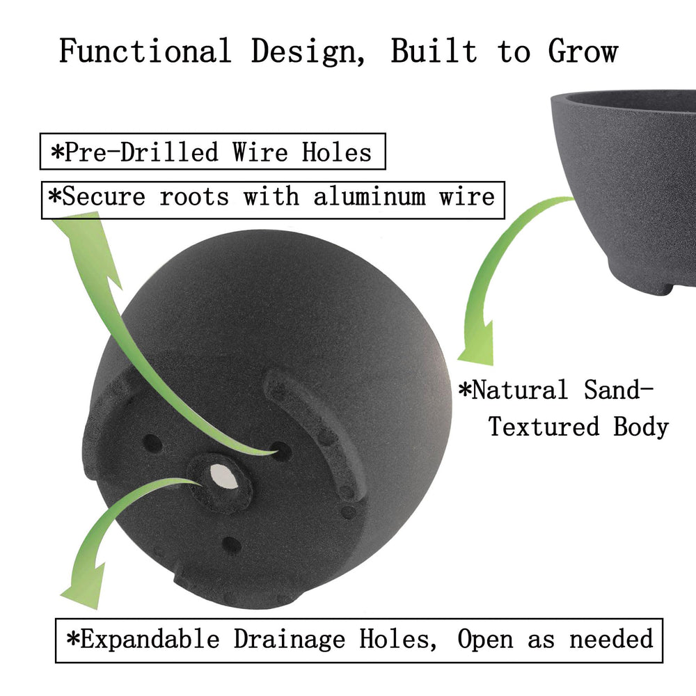 TINYVISTA top down view showing pot dimensions and recommended root size