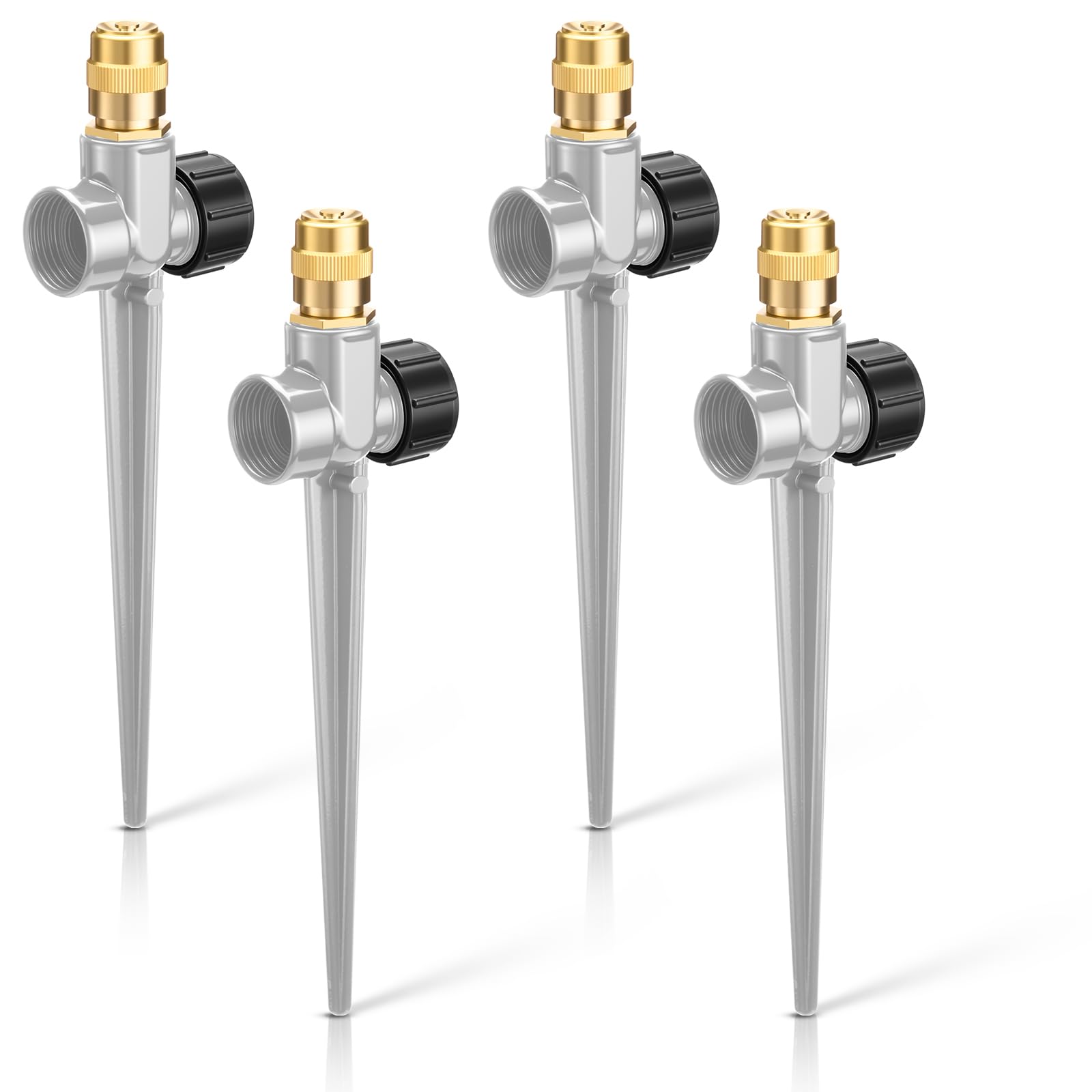 Tioncy front view of four grey metal sprinklers showing sturdy construction and value