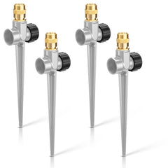 Tioncy front view of four grey metal sprinklers showing sturdy construction and value