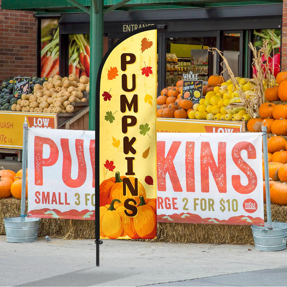 Tioncy twin flags flanking entrance to increase foot traffic