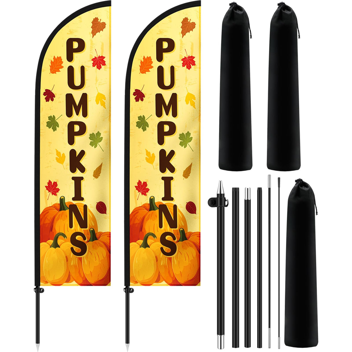 Tioncy front view of pumpkin feather flag for clear seasonal visibility