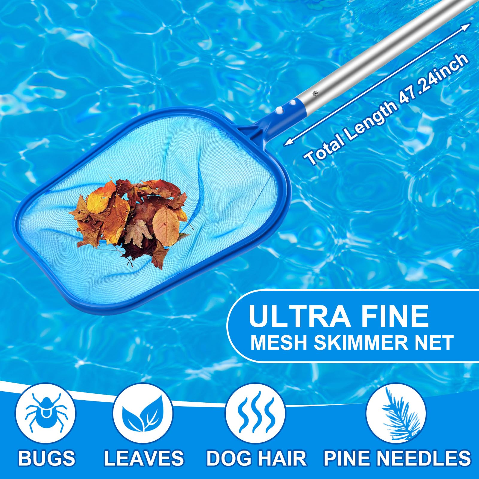 Tioncy shallow skimmer net top view capturing leaf removal for clearer water benefit