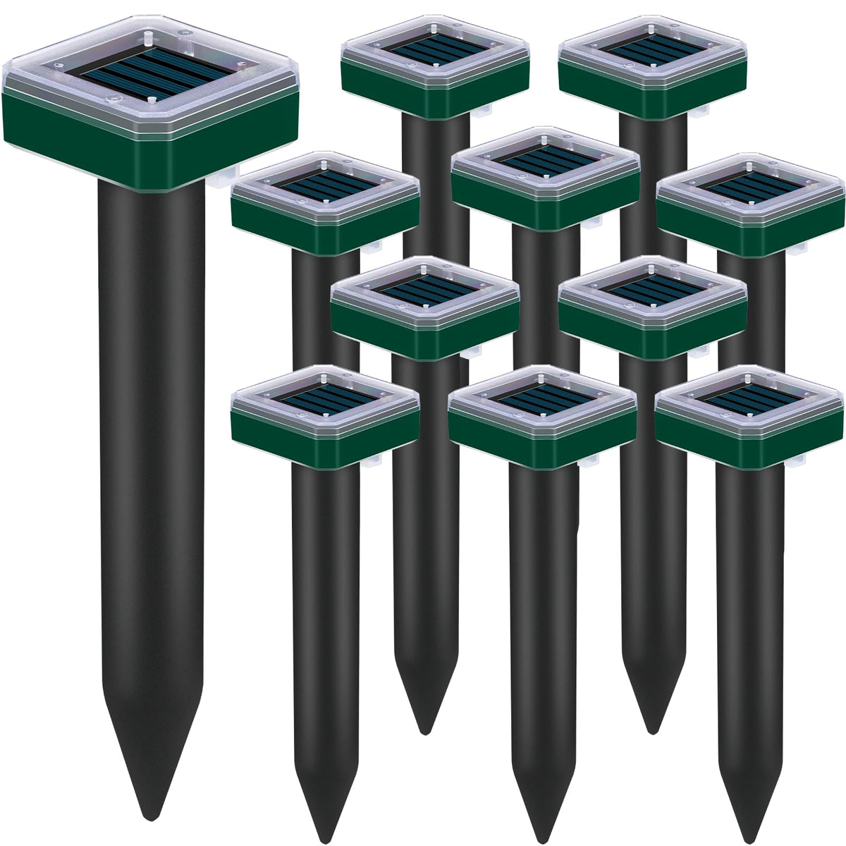 Tirgo front packaging showing 12 solar ultrasonic stakes and kit benefits