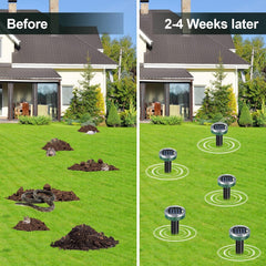 Tirgo stakes installed in lawn showing coverage and pest deterrence
