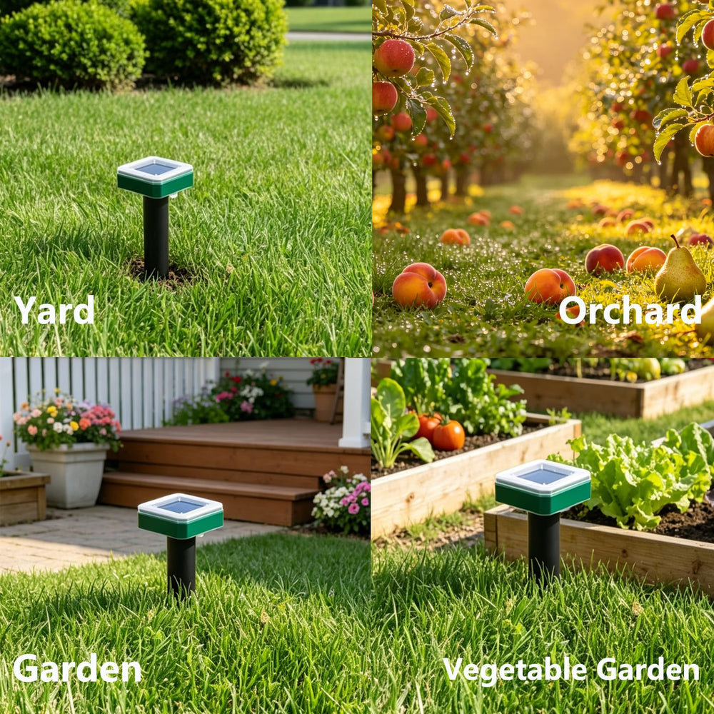 Tirgo stakes surrounding a garden bed demonstrating humane animal deterrence