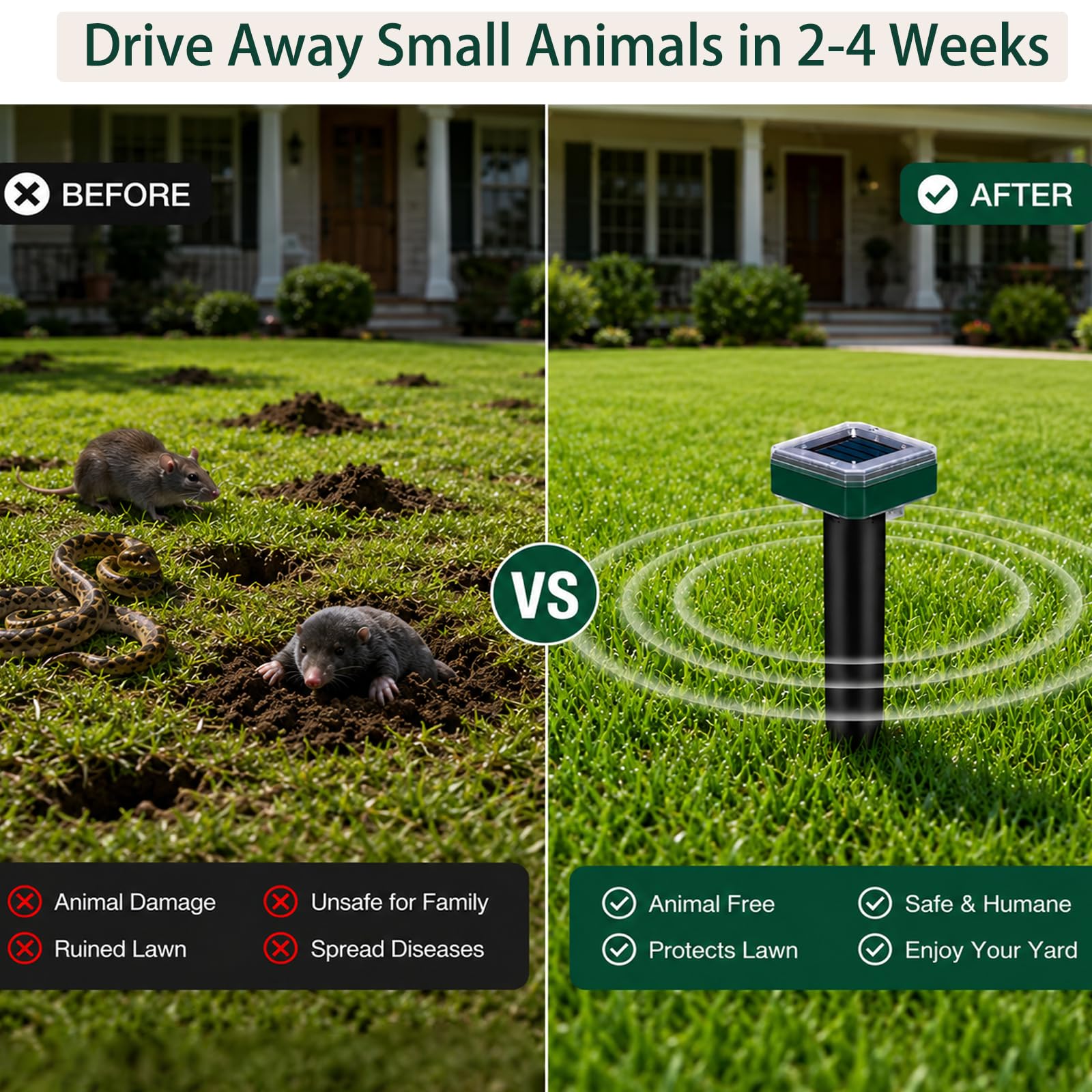 Tirgo stakes placed across yard showing coverage and scale for lawns