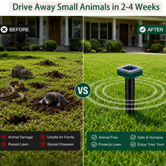Tirgo stakes placed across yard showing coverage and scale for lawns