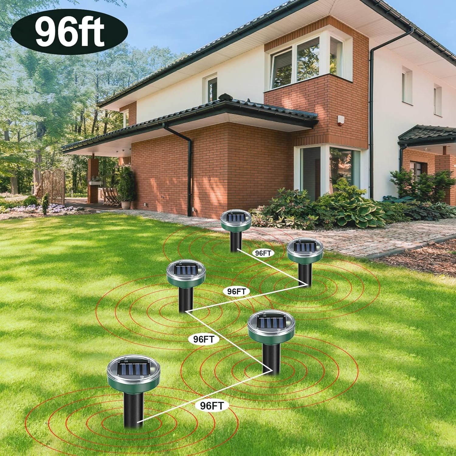 Tirgo stakes installed across a lawn for even yard coverage