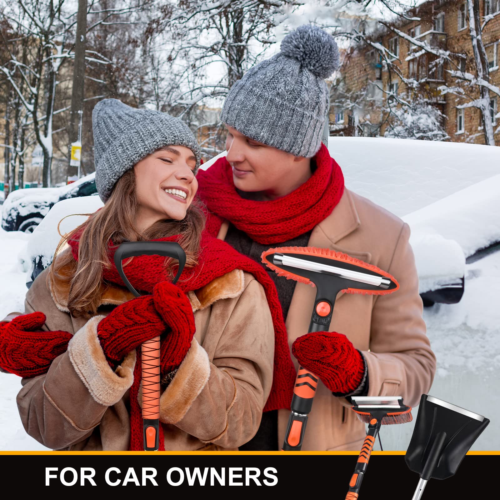 TIROL in use clearing an SUV roof, quick vehicle-ready clearing benefit