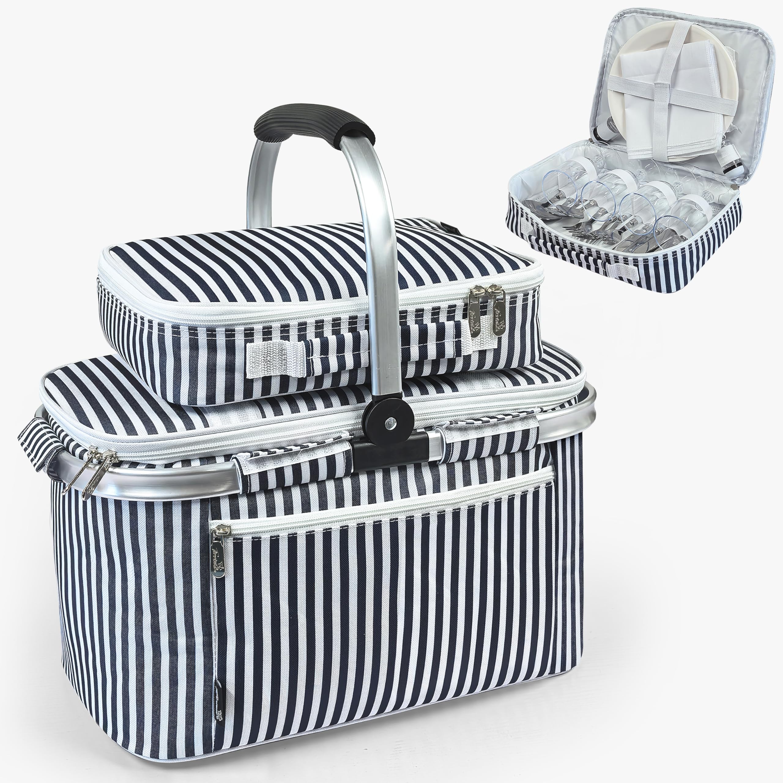 Tirrinia front view showing cooler basket and organized compartments for easy packing