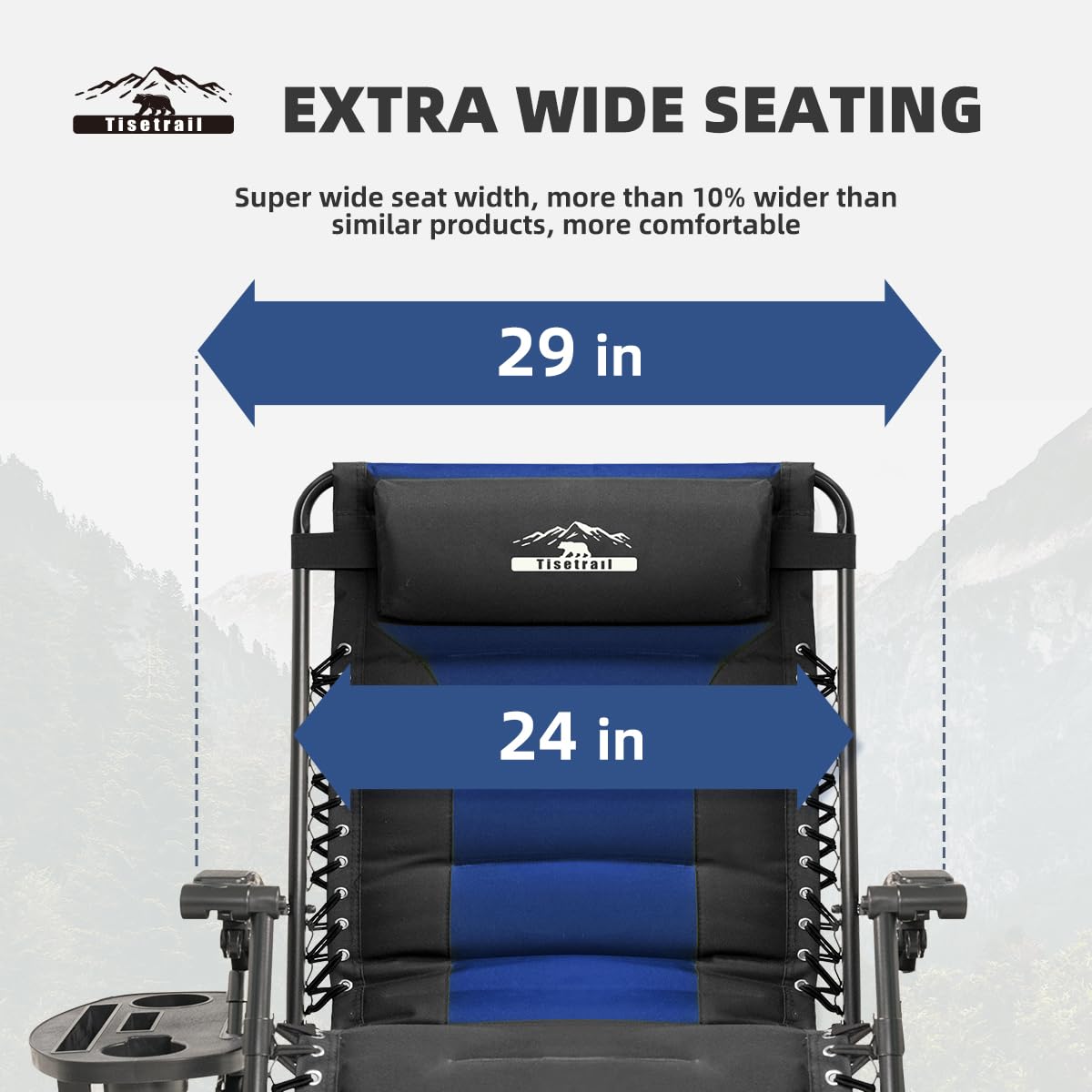 Tisetrail detachable side tray with cupholders showing convenience and organization