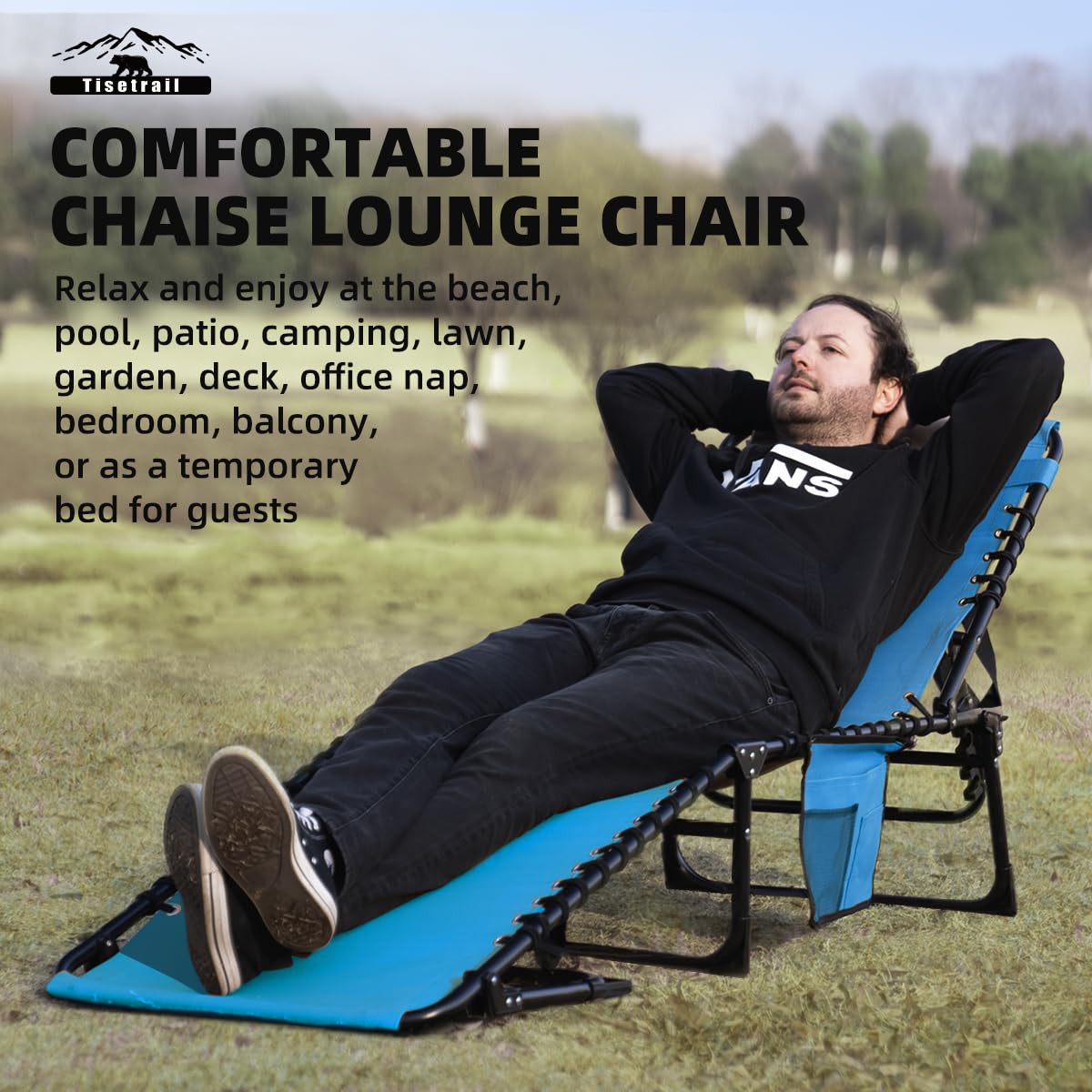 Tisetrail poolside lounger in use showing relaxation and outdoor lifestyle