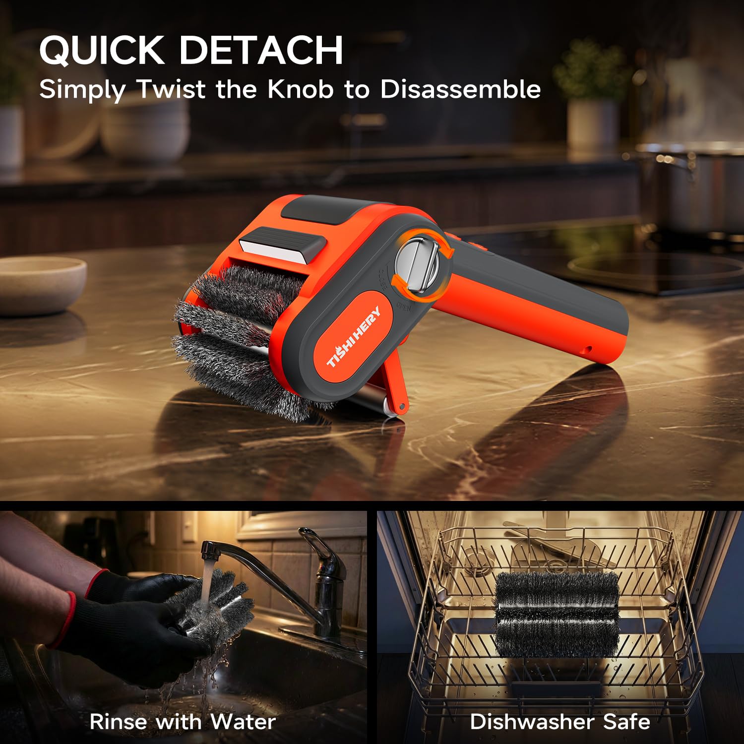 TISHI HERY included gloves and detached brush head for safe, mess-free maintenance
