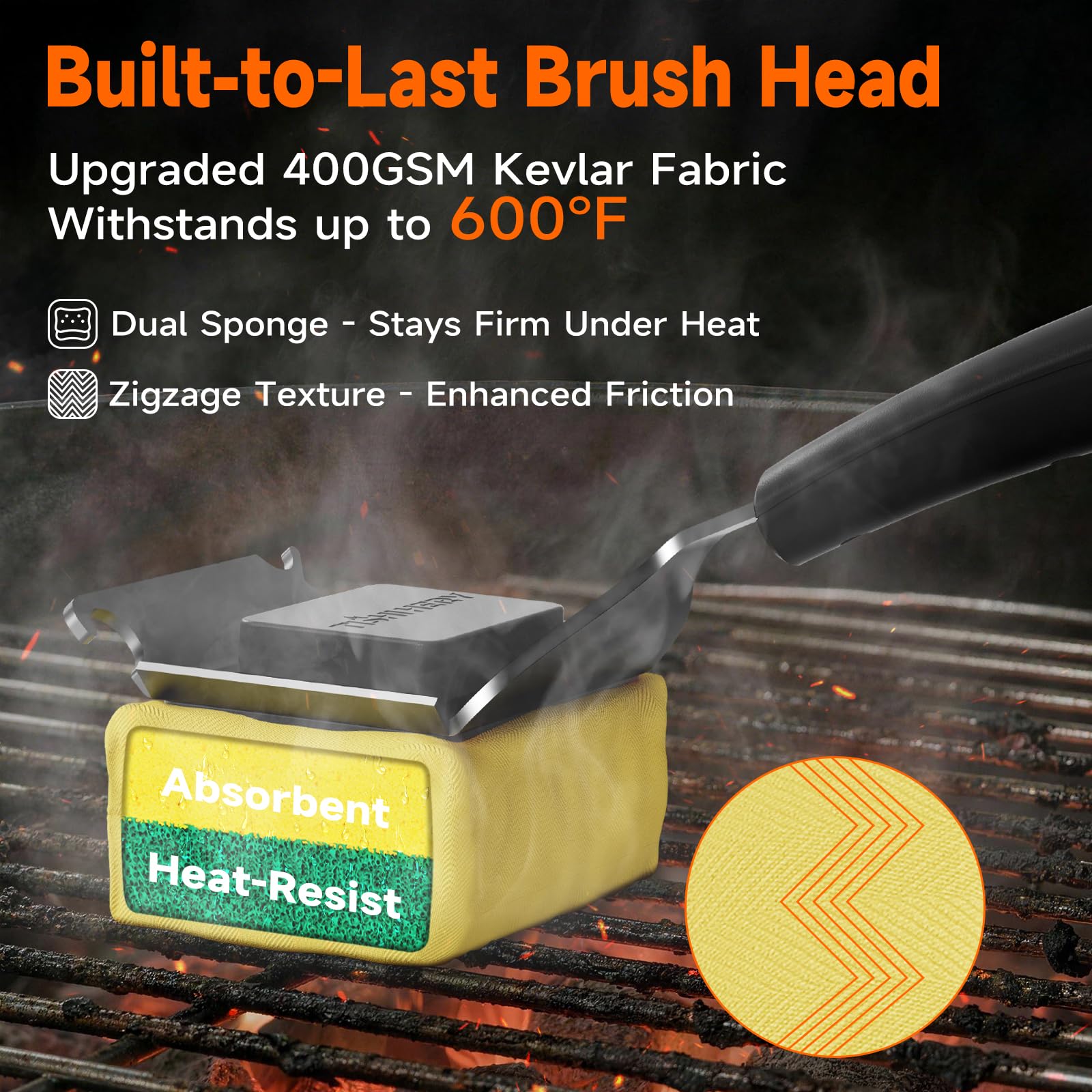 TISHI HERY notched stainless scraper detail accessing grate gaps for thorough residue removal