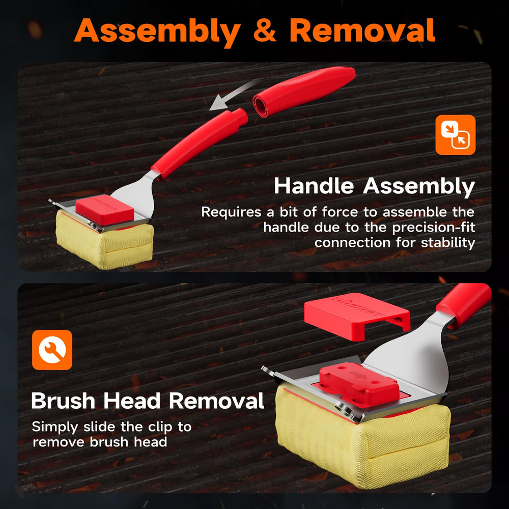 TISHI HERY brush next to spatula and tongs showing scale and portability