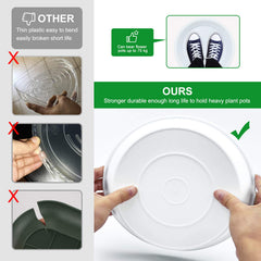 TITE saucer with pot demonstrating 13.6-inch base fit and stable placement benefit prevents spills