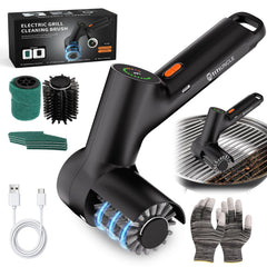 TITIUNCLE front view of electric grill cleaner showing ergonomic handle and guard, speeds up cleanup
