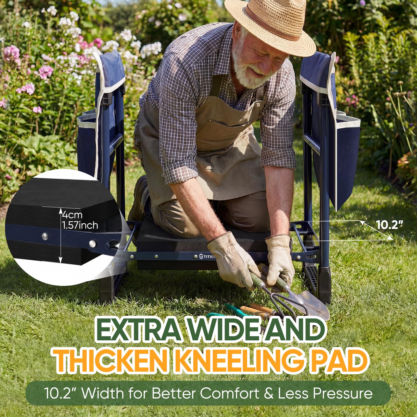 TITIUNCLE extendable legs detail showing anti-tip stability on uneven ground