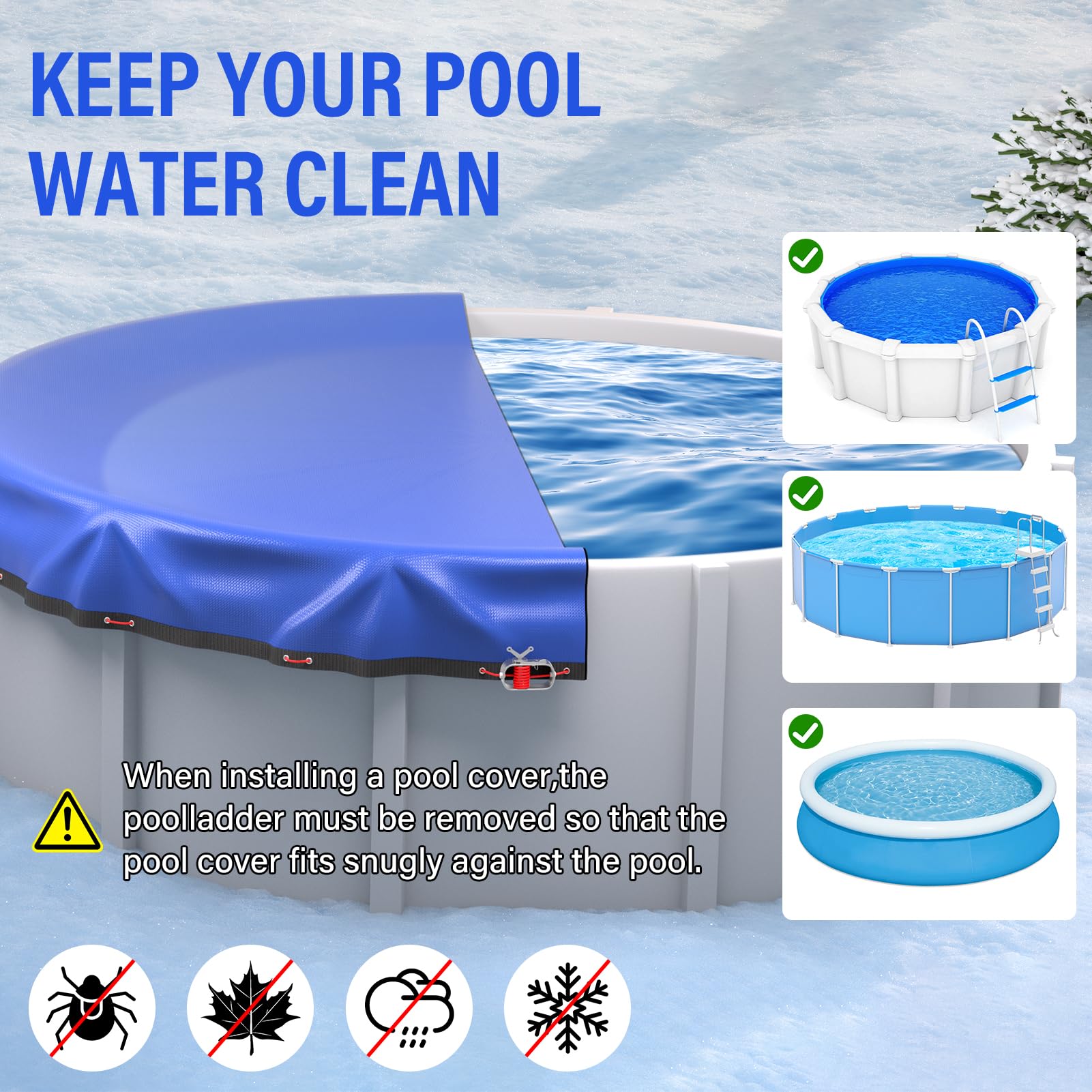 TIXANF backyard scene with covered pool indicating low-maintenance winter protection
