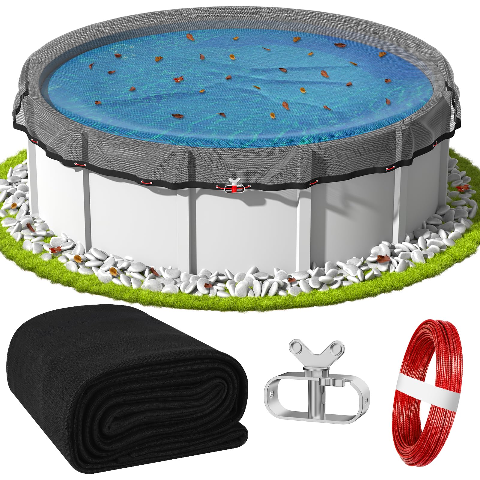 TIXANF front view of 18FT round pool net showing fit and protection