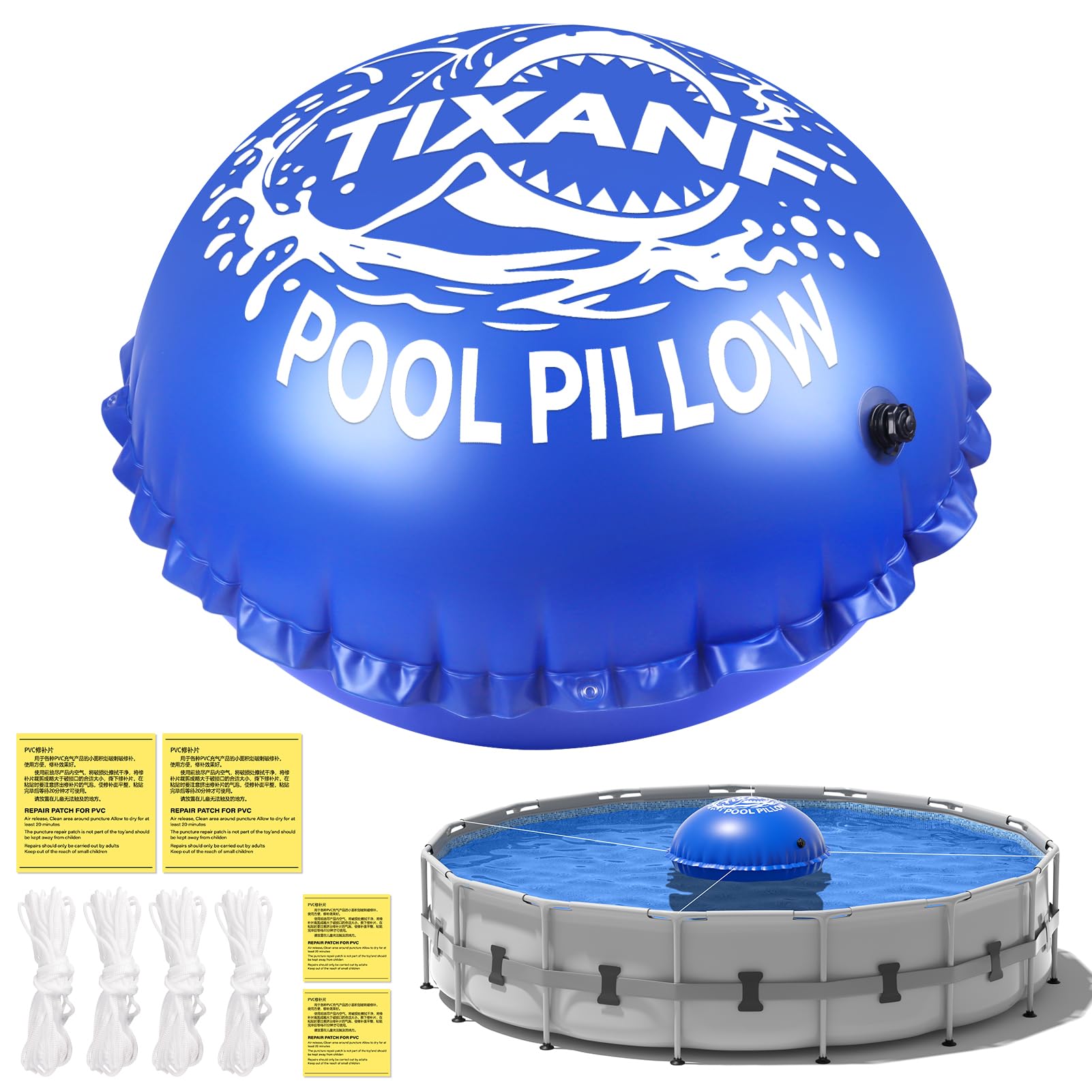 TIXANF front view of 6ft pool pillow showing robust shape and protection