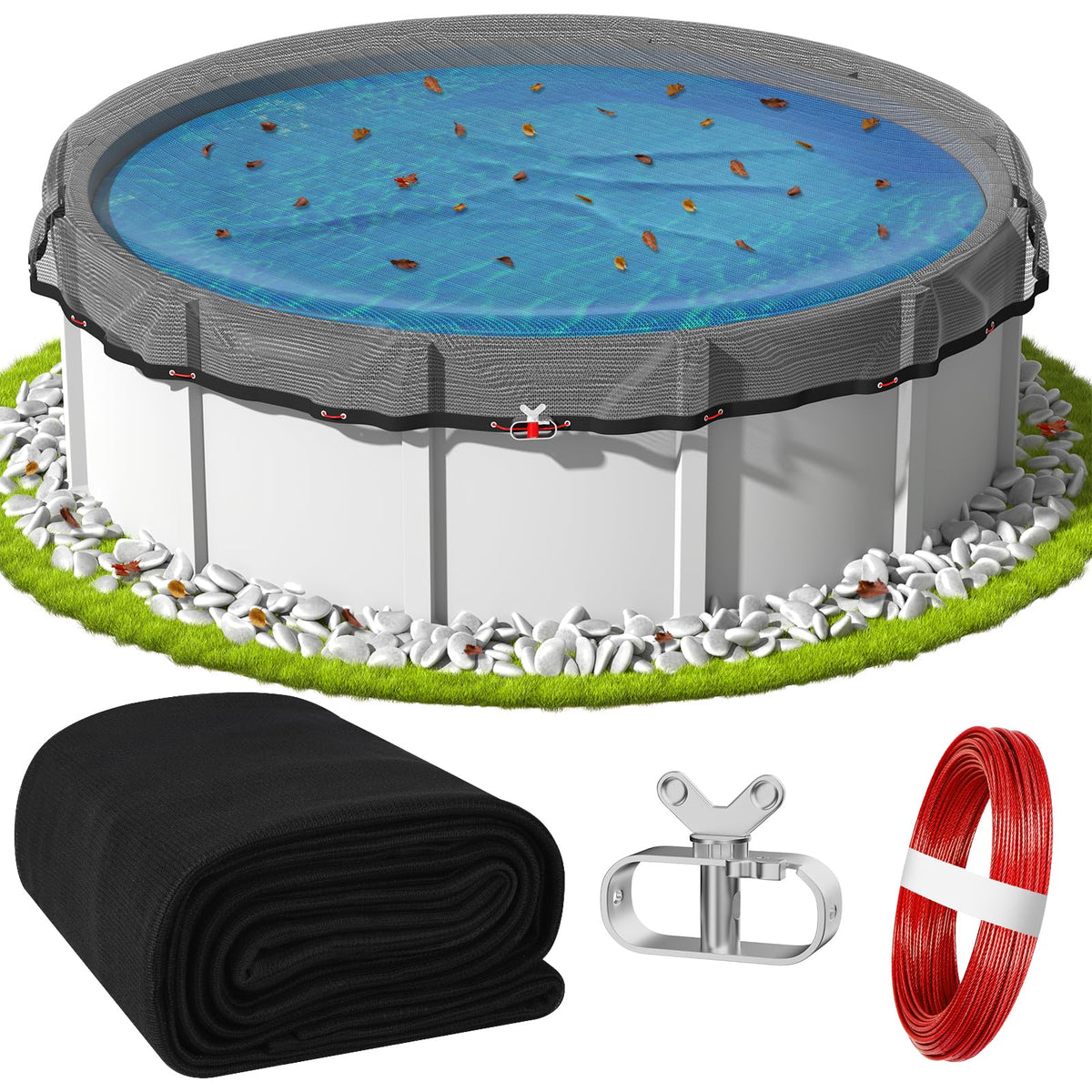 TIXANF front view of round cover showing full pool protection benefit