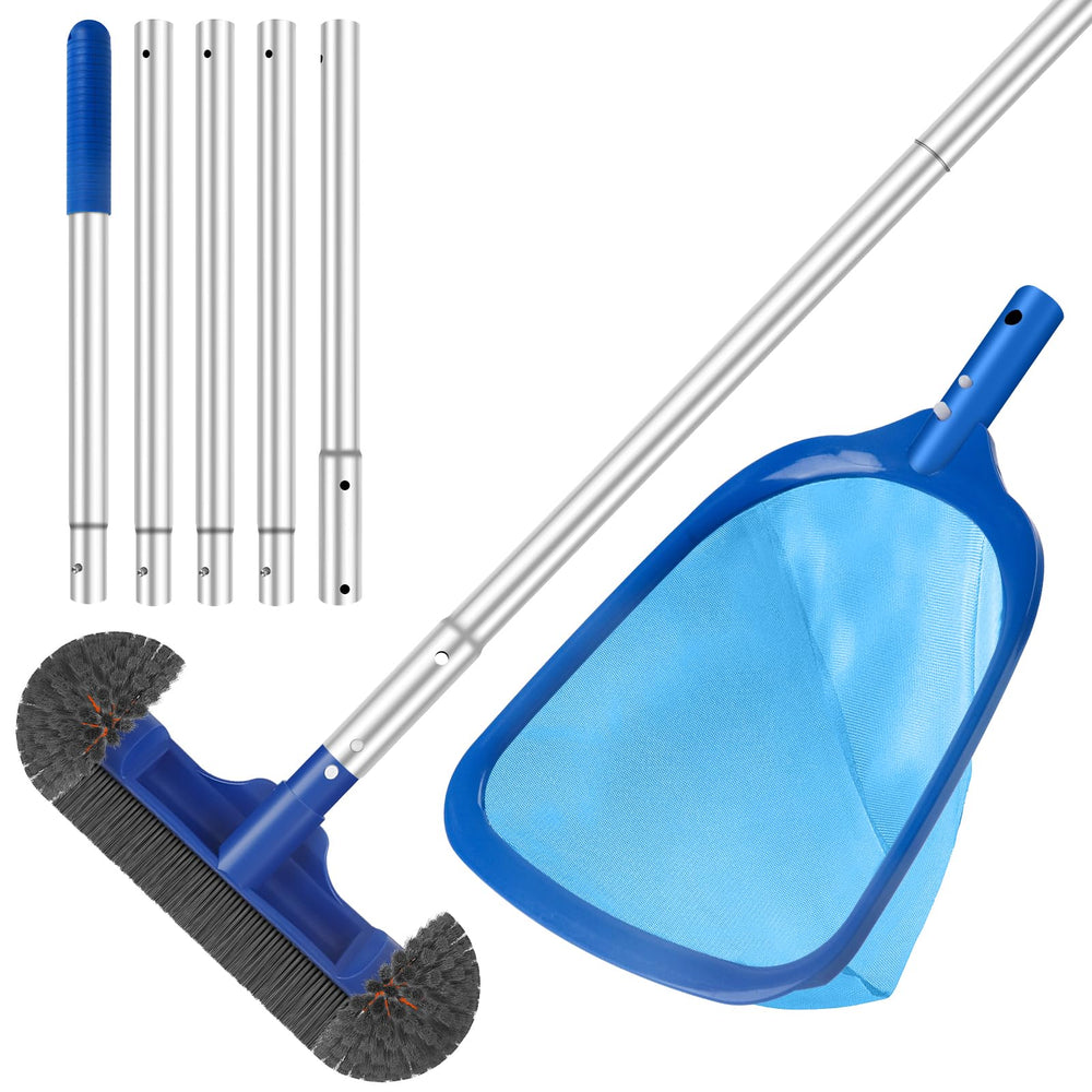 TIXANF kit front view showing brush net and pole for fast pool cleaning