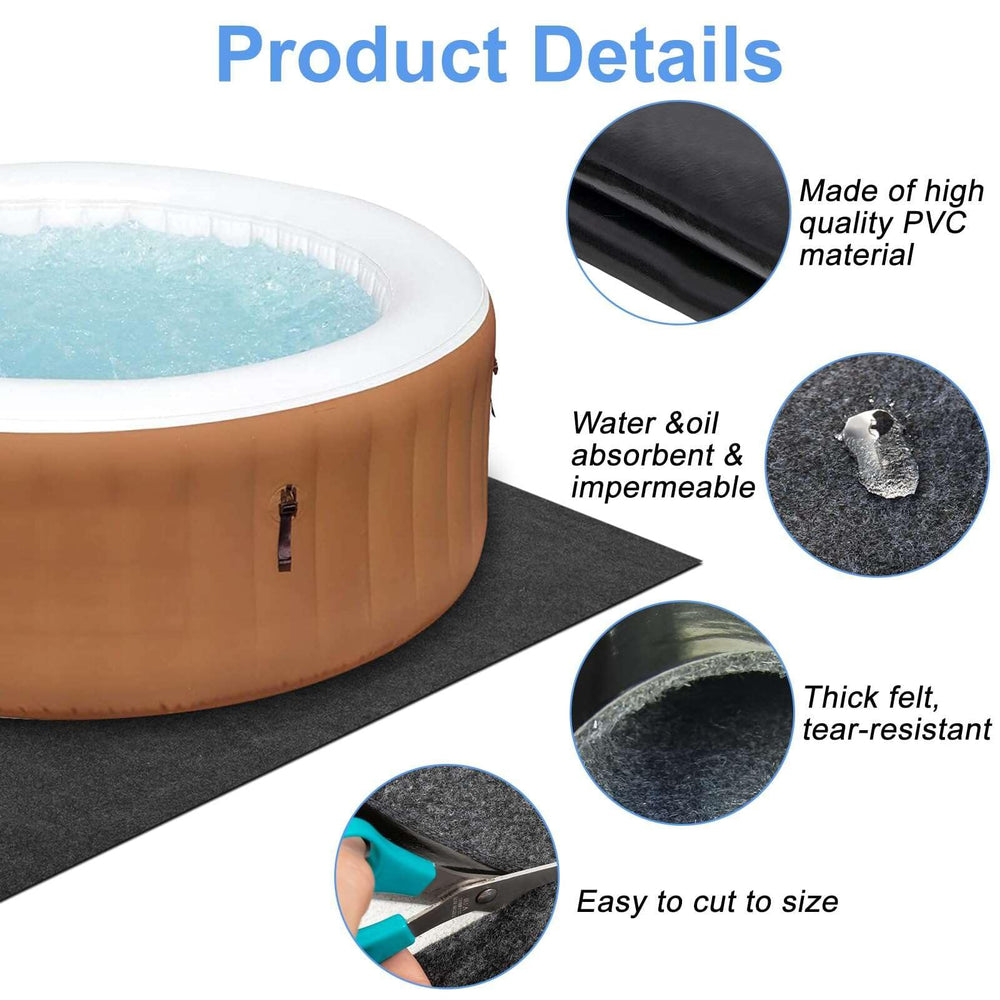 TIXANF mat positioned under inflatable tub providing puncture protection