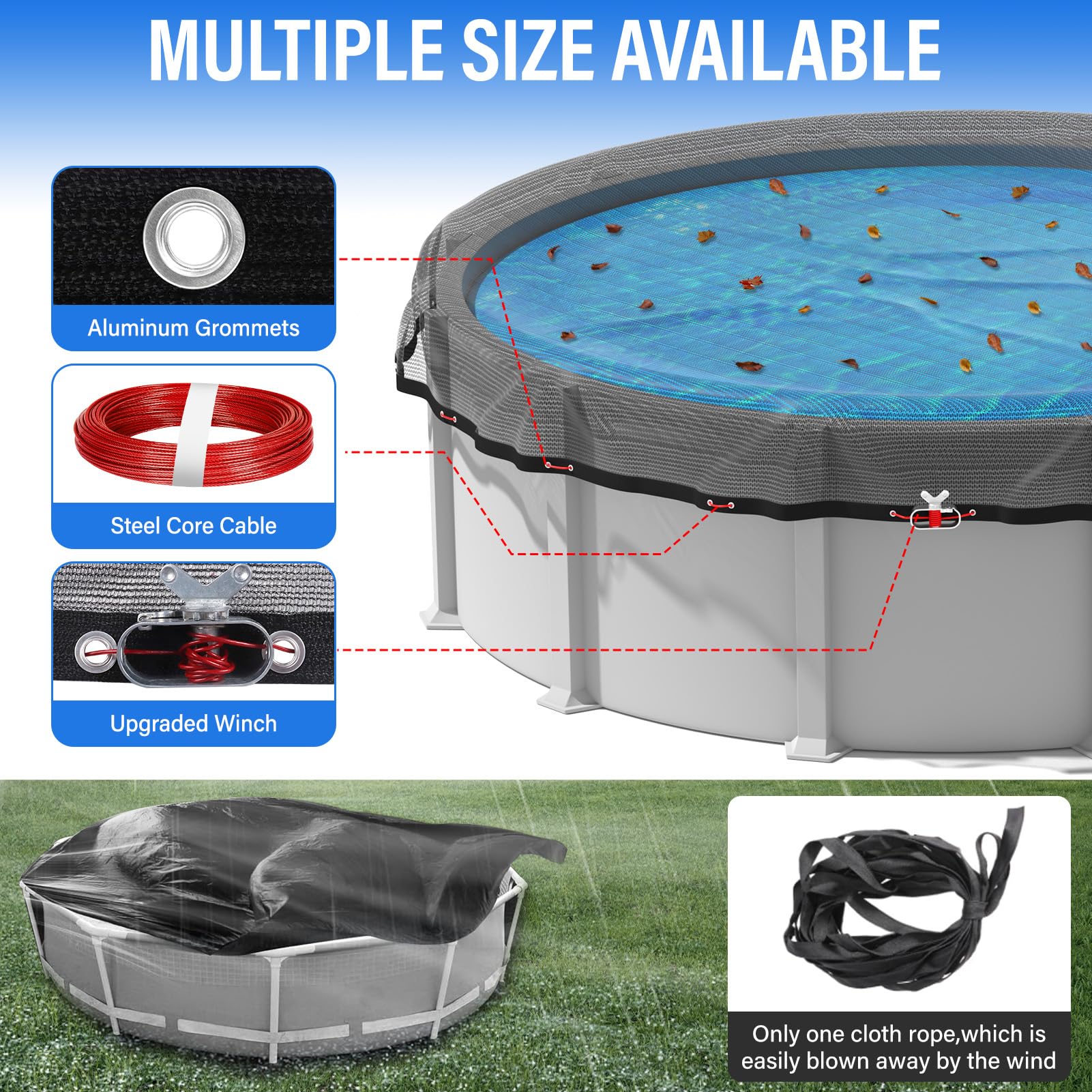 TIXANF round net on above-ground pool demonstrating cleaner water and shade