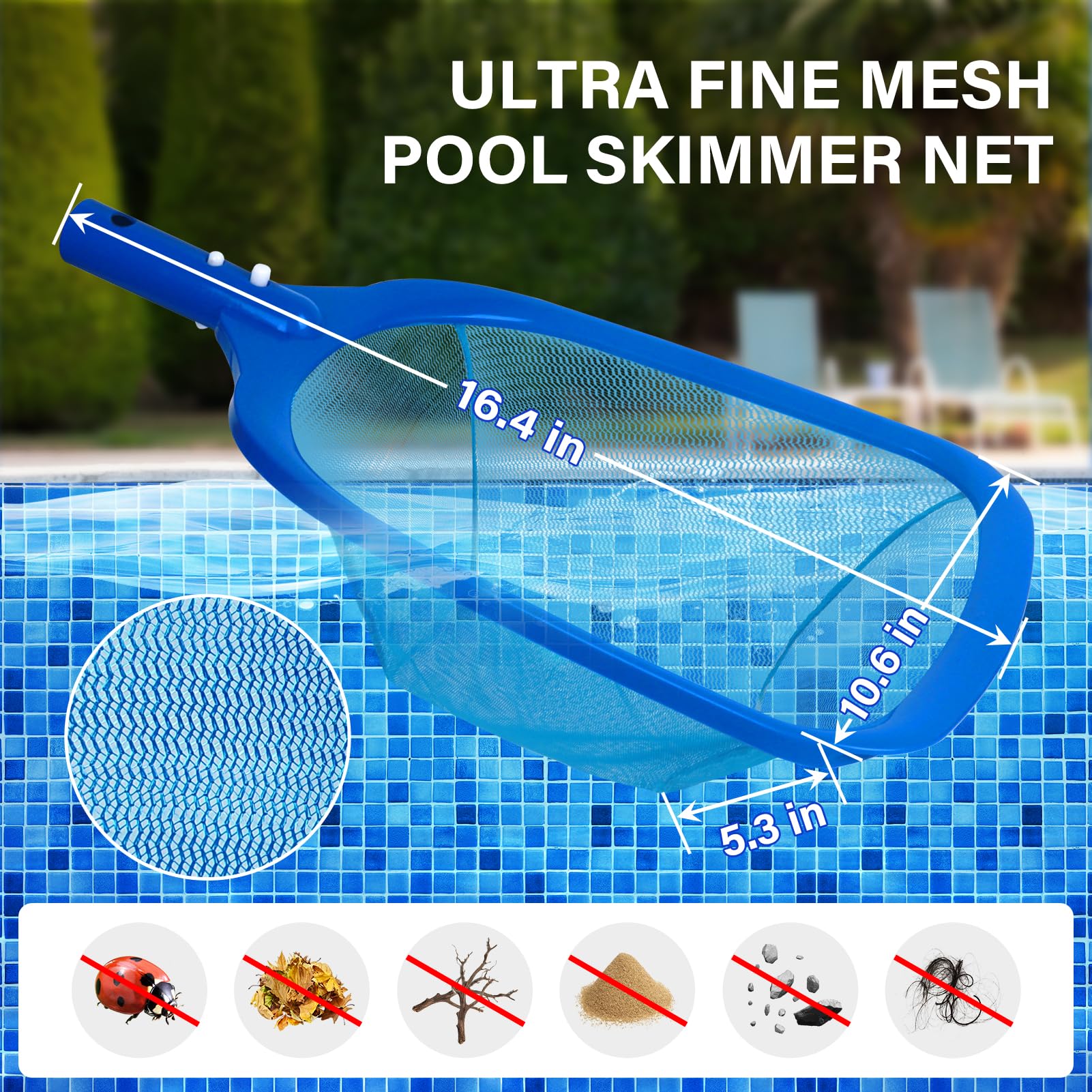 TIXANF skimmer net frame detail showing ABS durability and liner-safe edges