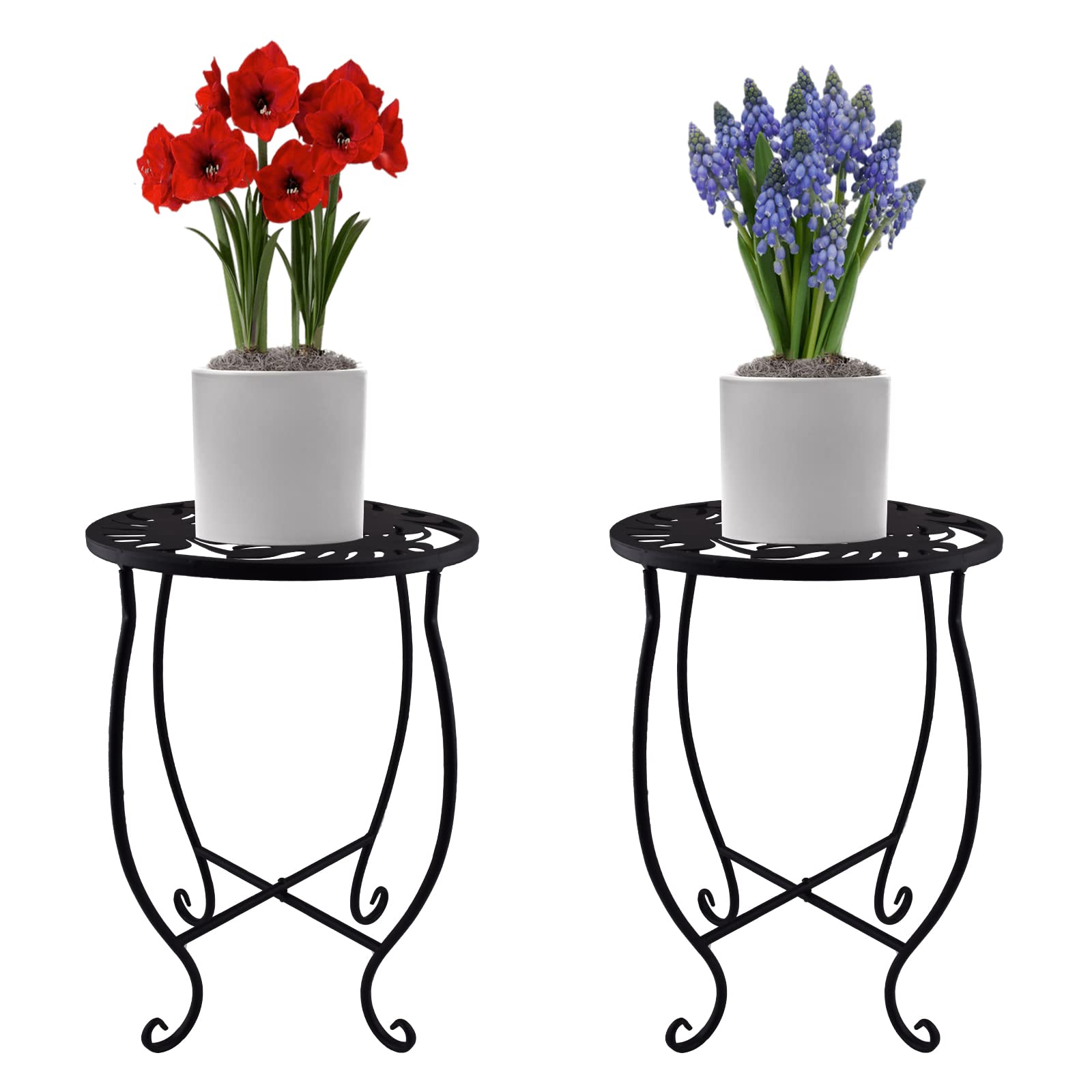 TLBTEK front view of two metal plant stands showing modern styling and space-saving benefit