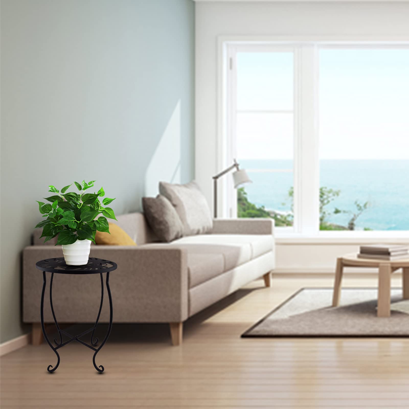 TLBTEK plant stand styled in living room to elevate plants and enhance décor