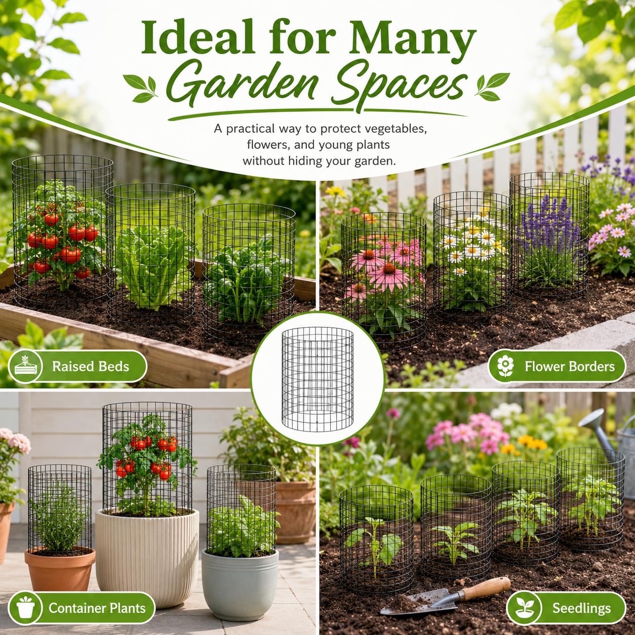 Tldcdte multiple cages protecting vegetables in a raised garden bed