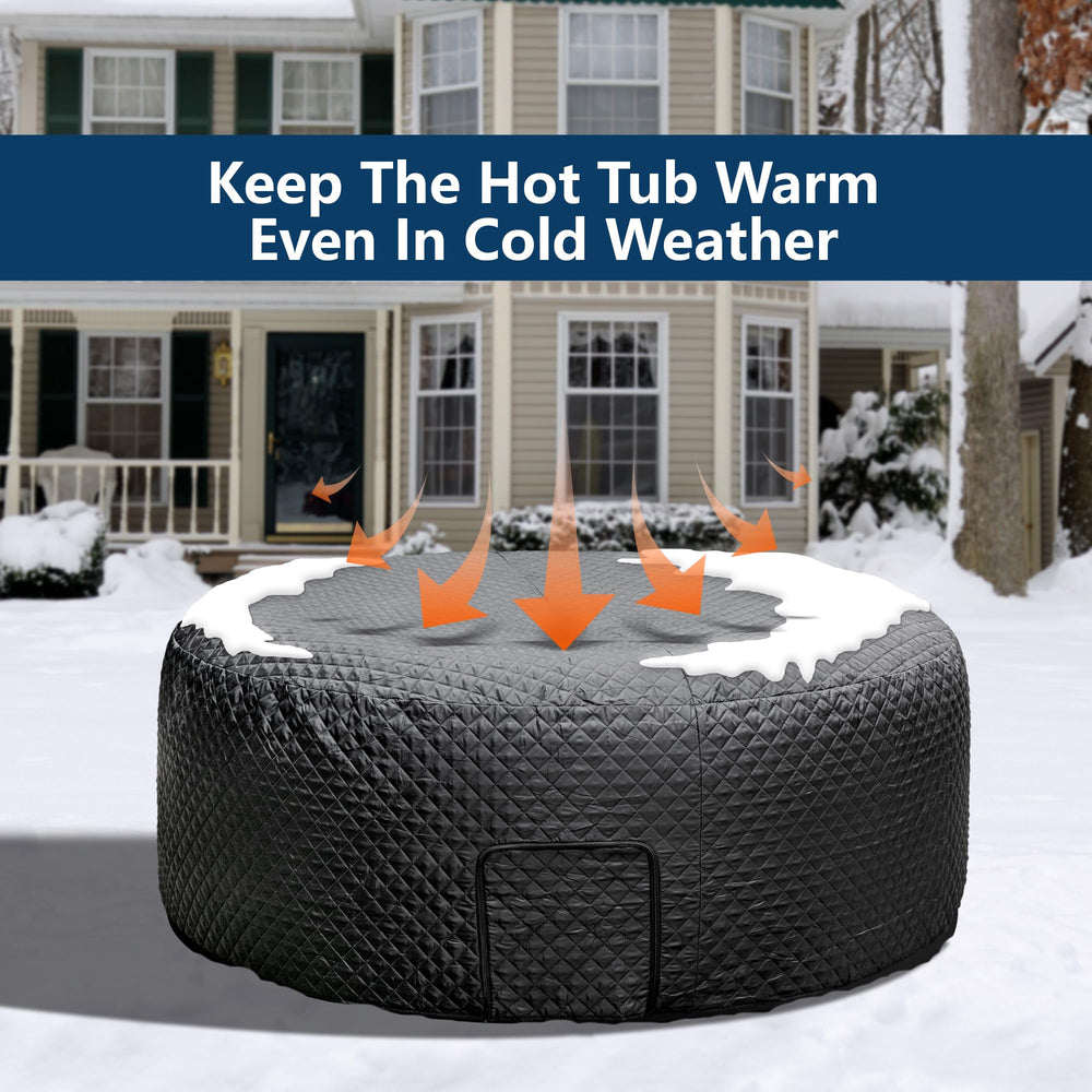 Tlswshsy cover on round hot tub showing outdoor protection benefit
