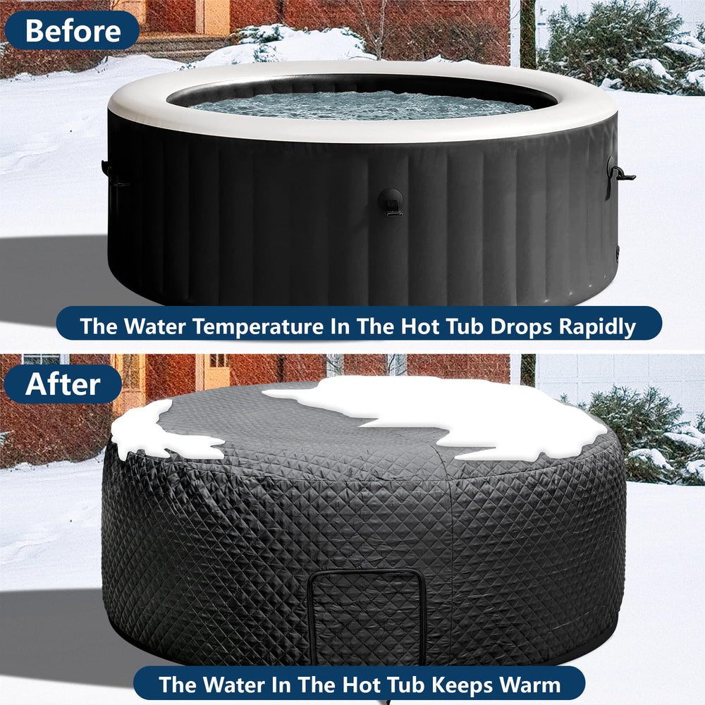 Tlswshsy lifestyle backyard spa scene showing covered tub protected from leaves and rain