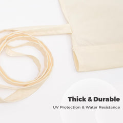 Tngan corner strap and rod pocket detail showing easy secure fastening