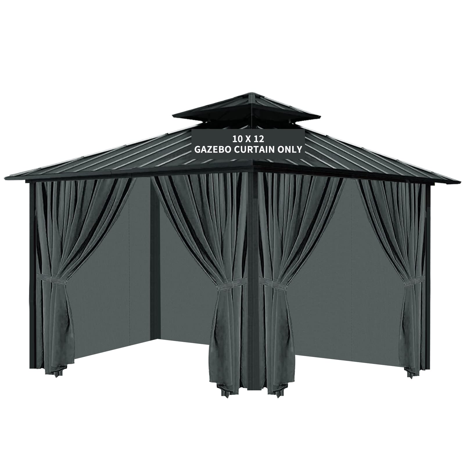 Tngan front view of installed curtains showing full privacy and weather protection