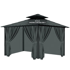 Tngan front view of installed curtains showing full privacy and weather protection