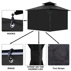 Tngan hooks and rings hardware laid out to show included attachment pieces for easy installation